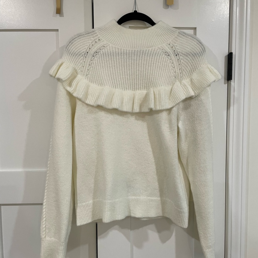 Ann Taylor Cream Ruffle Sweater - Picture 2 of 4